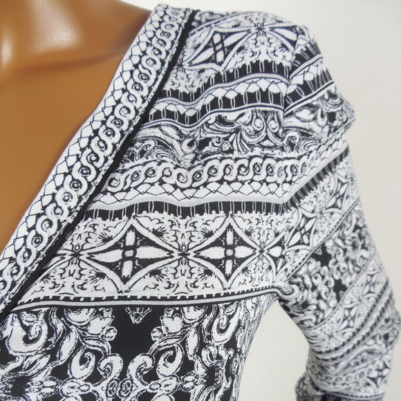 WHITE HOUSE BLACK MARKKET Top M Casual Print Tunic Shirt Drawstring Tie Blouse - Picture 3 of 12